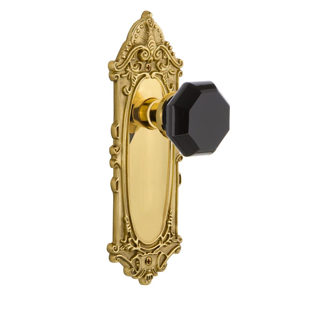 Nostalgic Warehouse VICWAB Colored Crystal Victorian Plate Double Dummy Waldorf Black Door Knob in Polished Brass